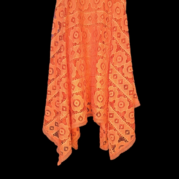 Free People Just Like Honey Coral Handkerchief Lace Overlay Midi Dress size 0 - Picture 5 of 16